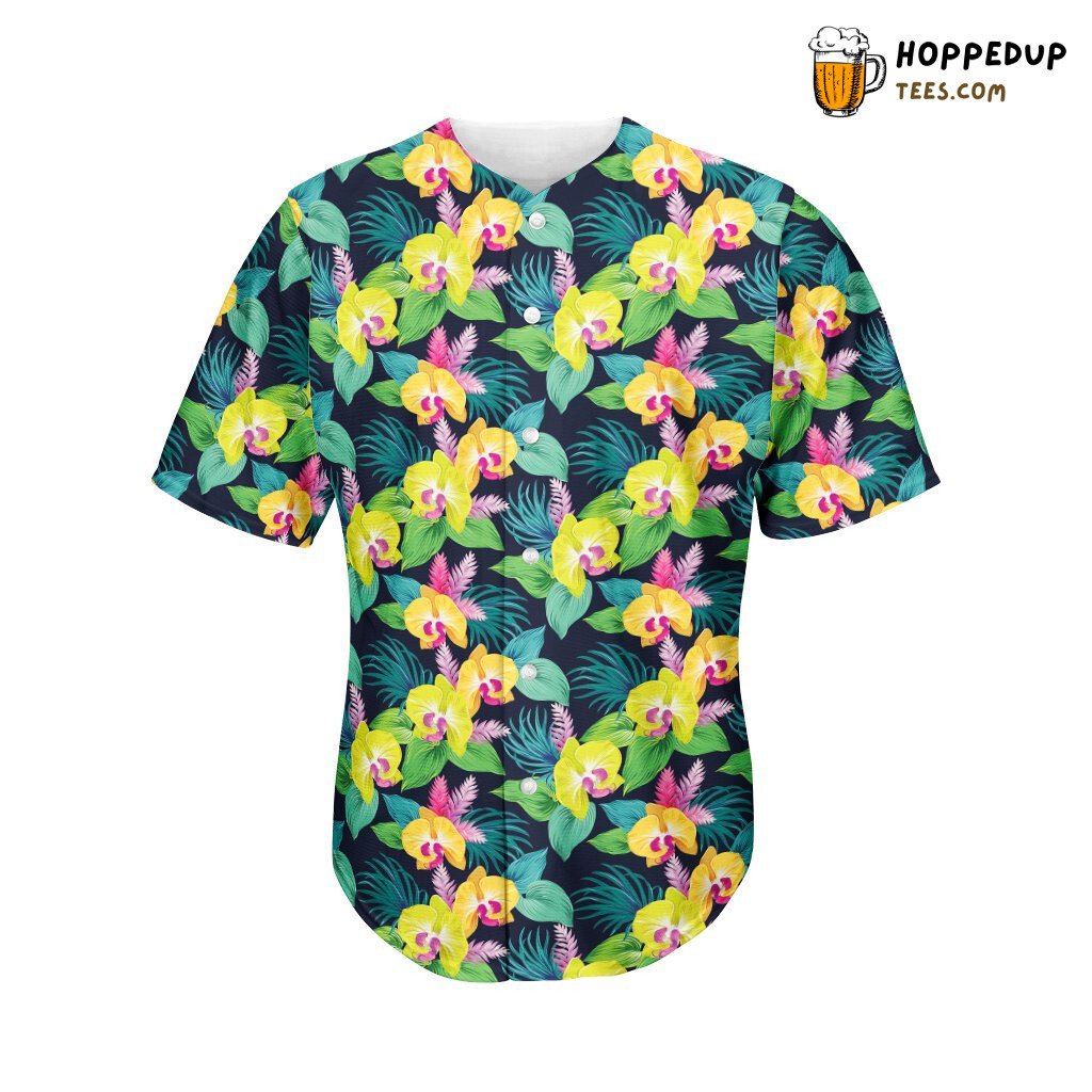Yellow Orchid Pattern Baseball Tee Jersey Shirts 3D