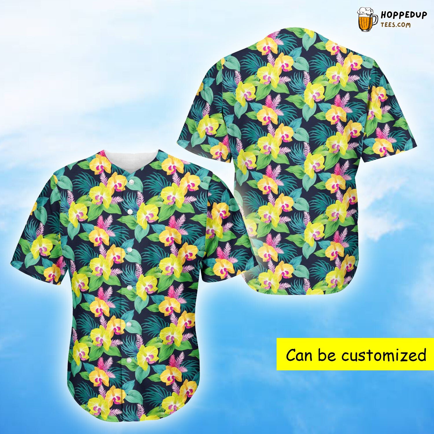 Yellow Orchid Pattern Baseball Tee Jersey Shirts 3D Yellow Orchid Pattern Baseball Tee Jersey Shirts 3D