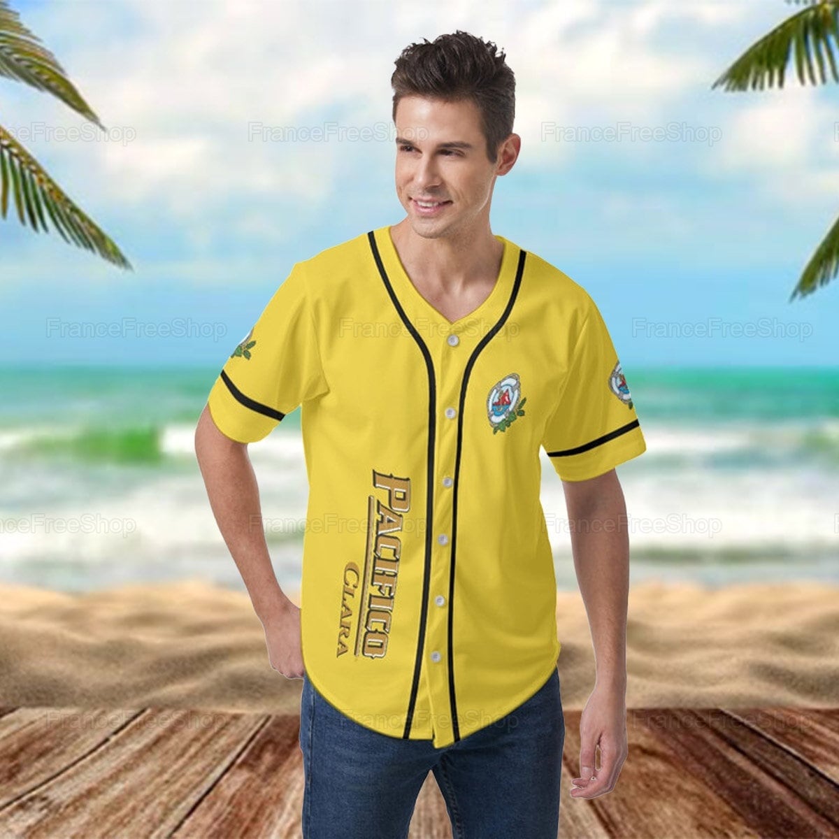 Yellow Pacific Beer Lovers Baseball Jersey HU