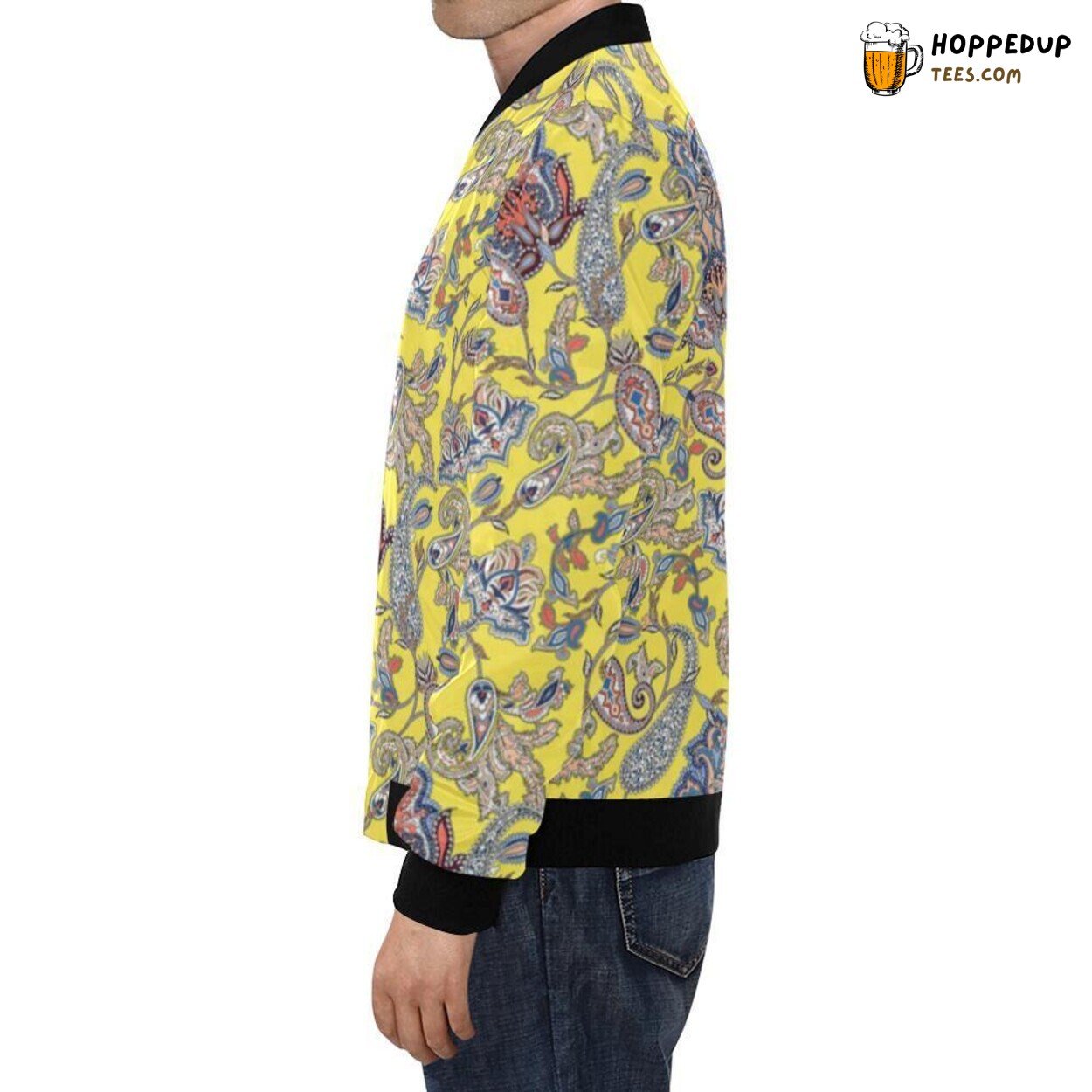 Yellow Paisley Pattern Print Men’s Unique Bomber Jacket Design