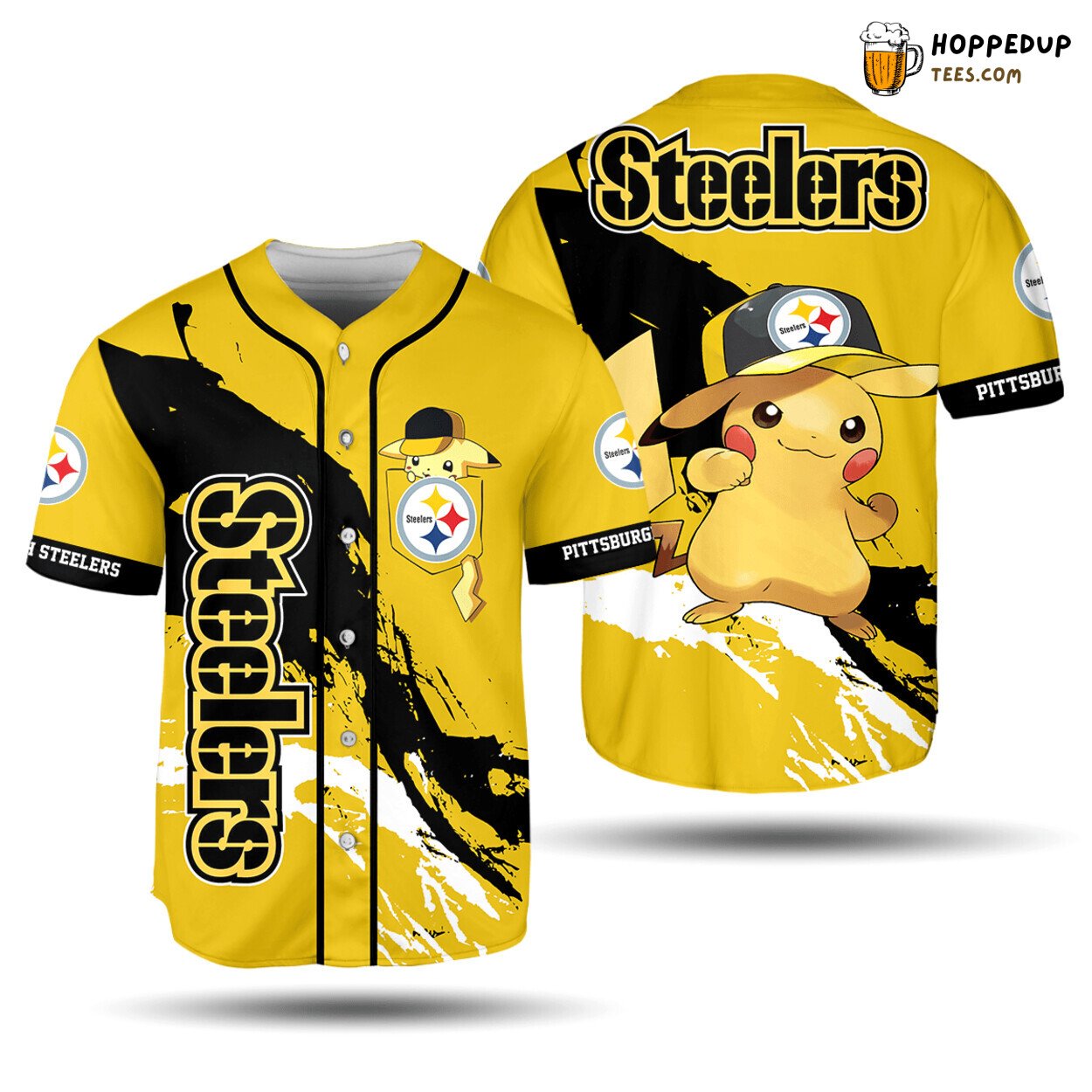 Yellow Pikachu And Logo Steelers Baseball Jersey Perfect Gifts For Your Loved Ones Jersey Shirt