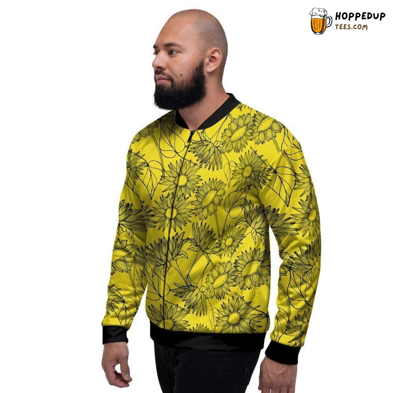 Yellow Sunflower Artistic Print Men’s Bomber Jacket Natural Floral Fashion Look