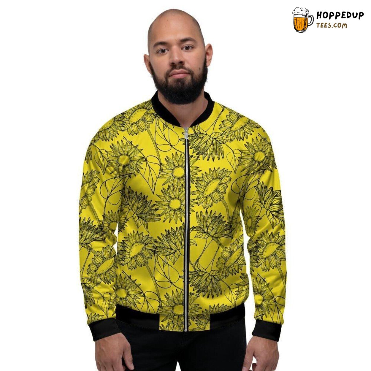 Yellow Sunflower Artistic Print Men’s Bomber Jacket Natural Floral Fashion Look