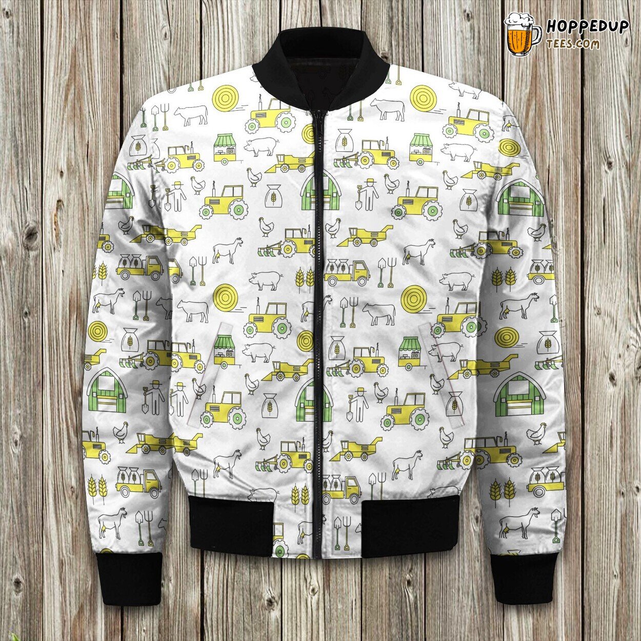 Yellow Tractor Farming Stylish Design Winter Bomber Jacket Collection
