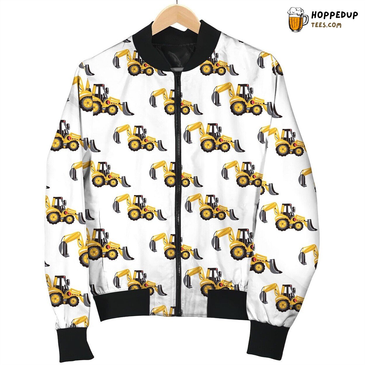 Yellow Tractor On White Pattern Bomber Jacket