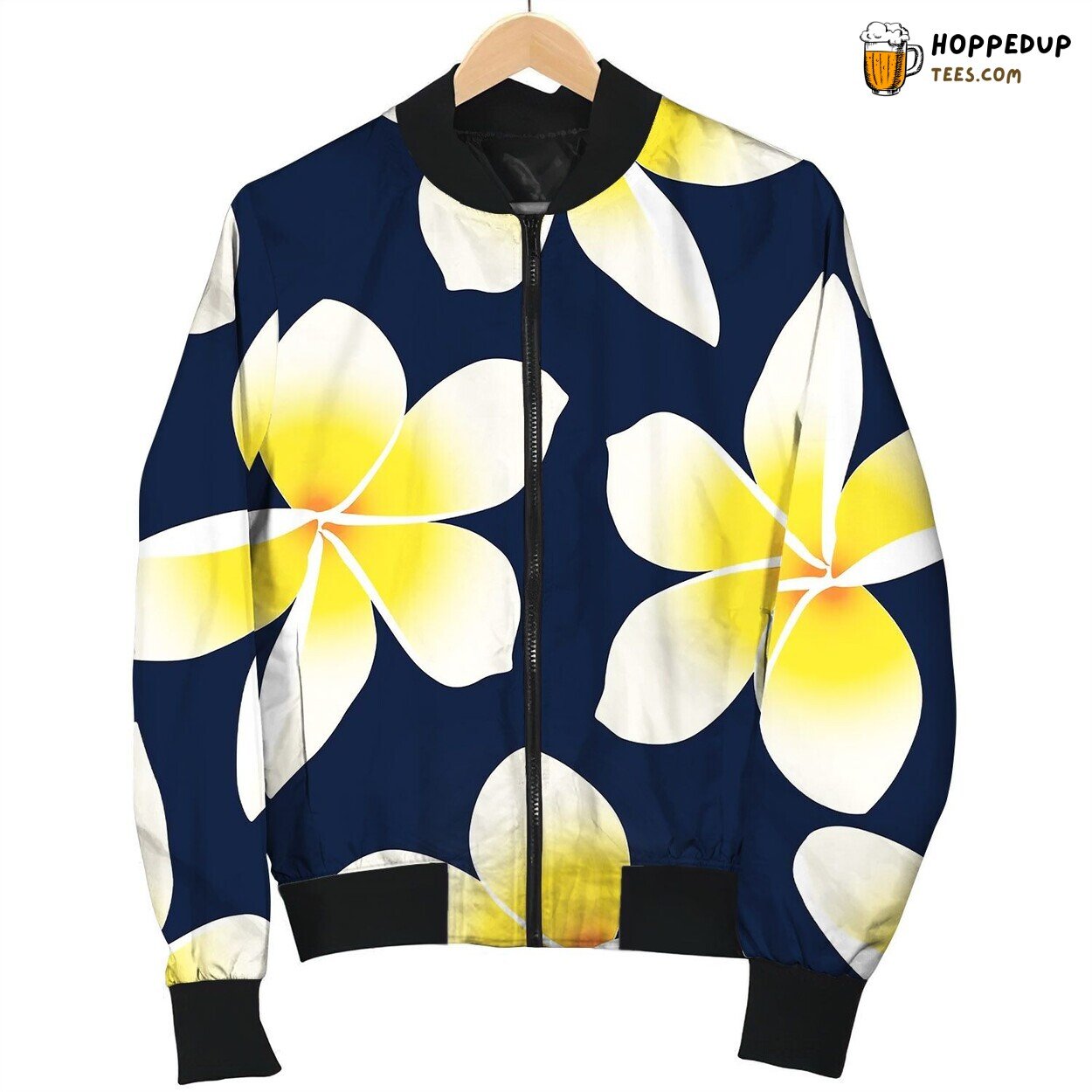 Yellow Tropical Frangipani Plumeria Floral Bomber Jacket