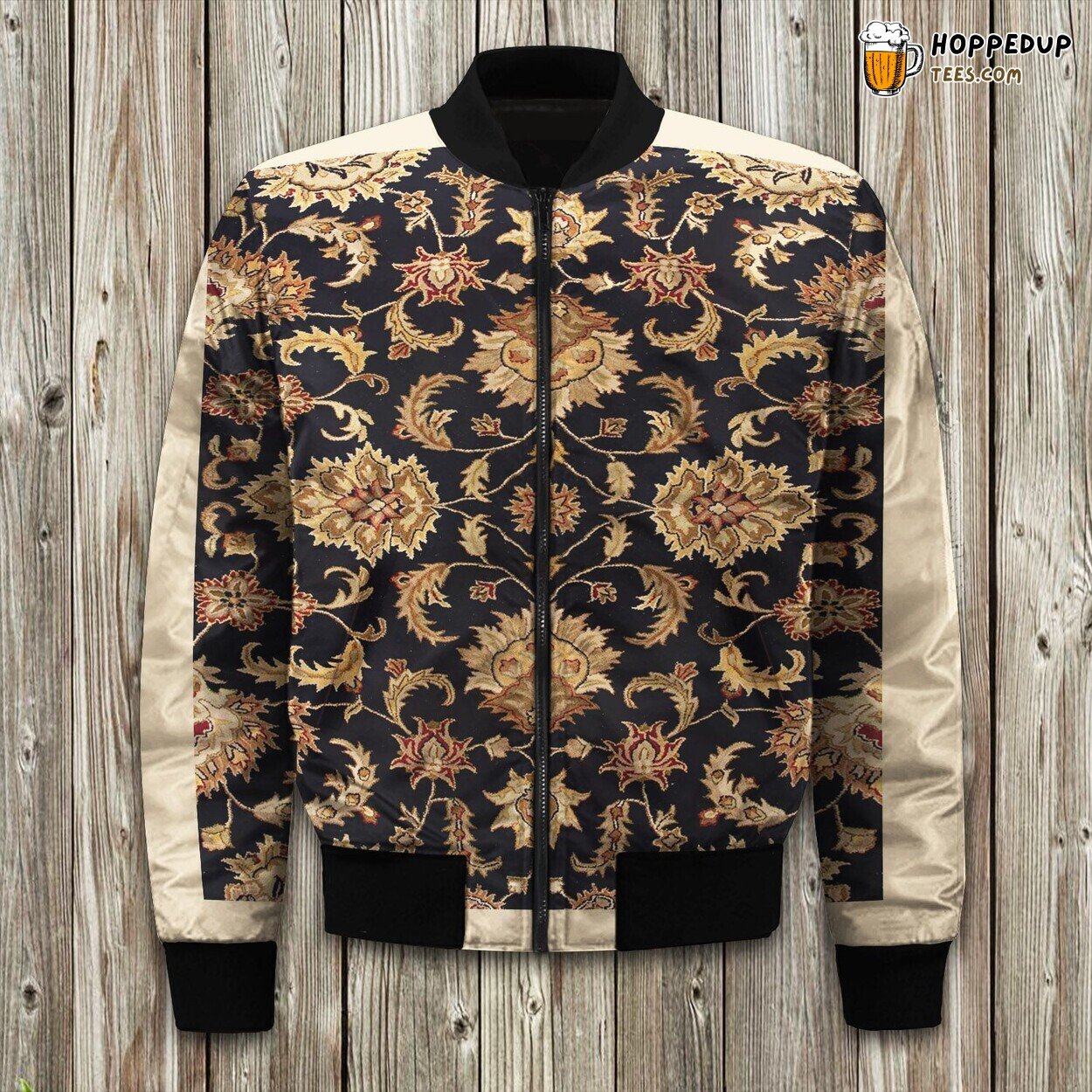 Yin Yang Hues Black Tan Winter Bomber Jacket Tailored Unique Elegance Design