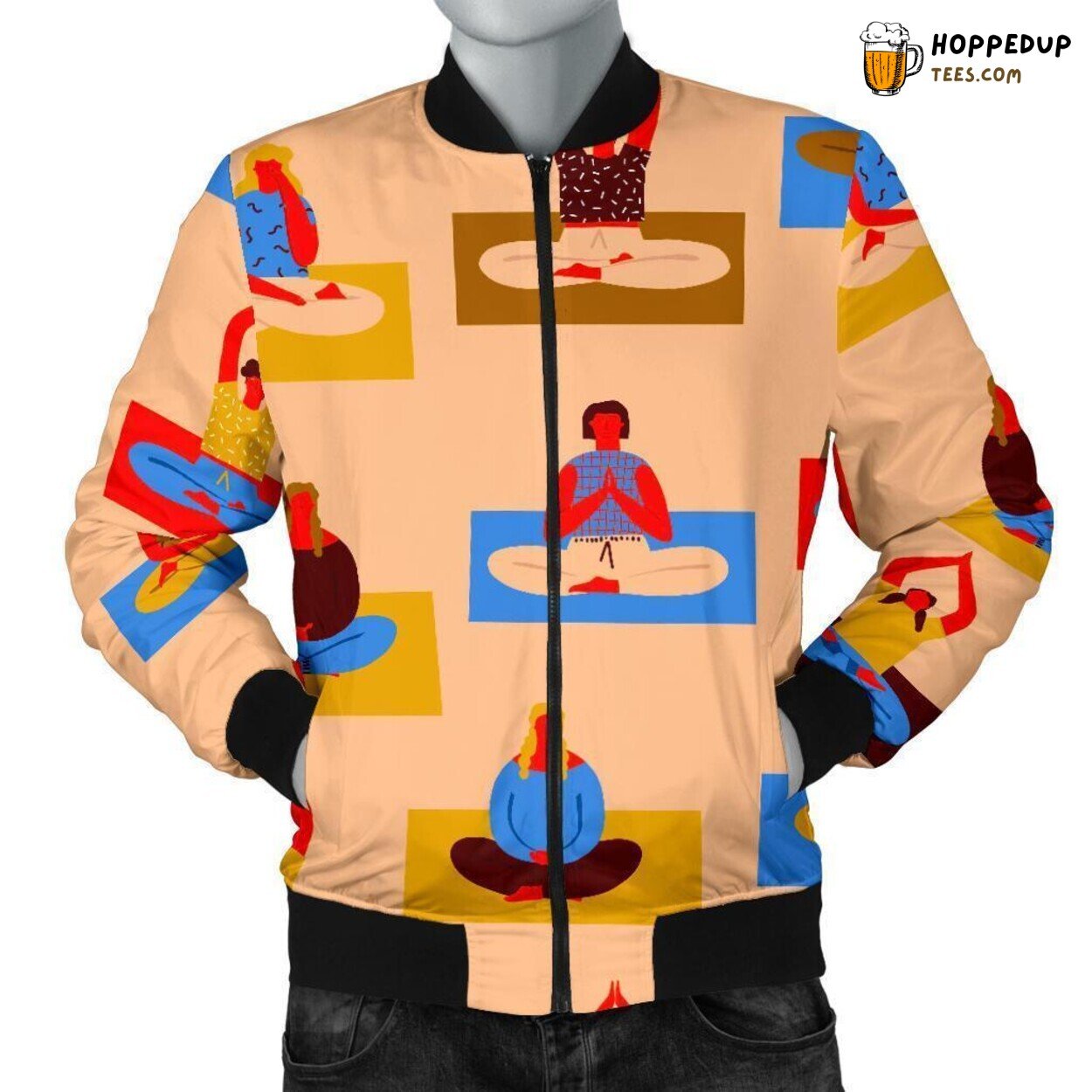 Yoga Meditation Serenity Men’s Bomber Jacket Unique Pattern Design Display