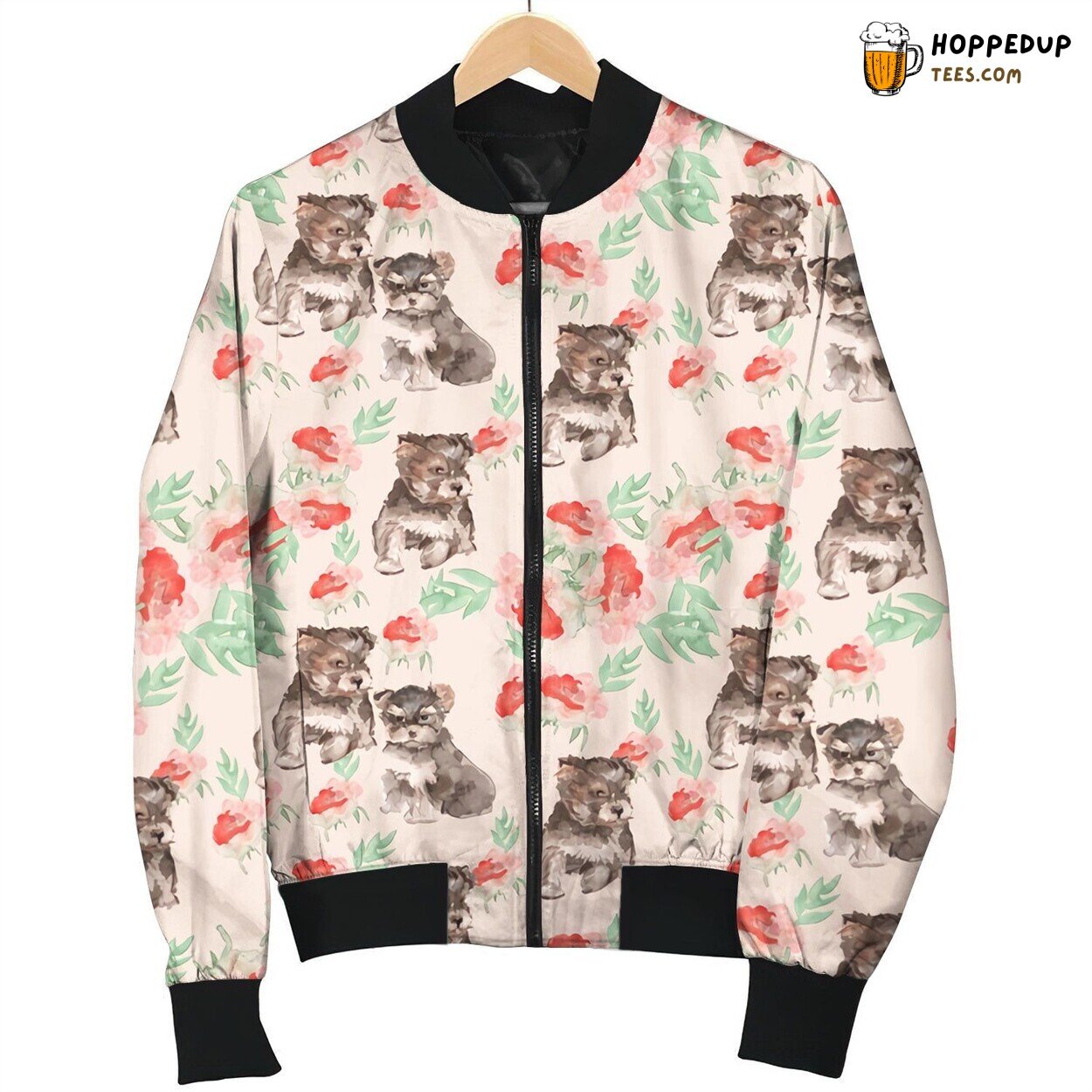 Yorkie And Vintage Flower Bomber Jacket