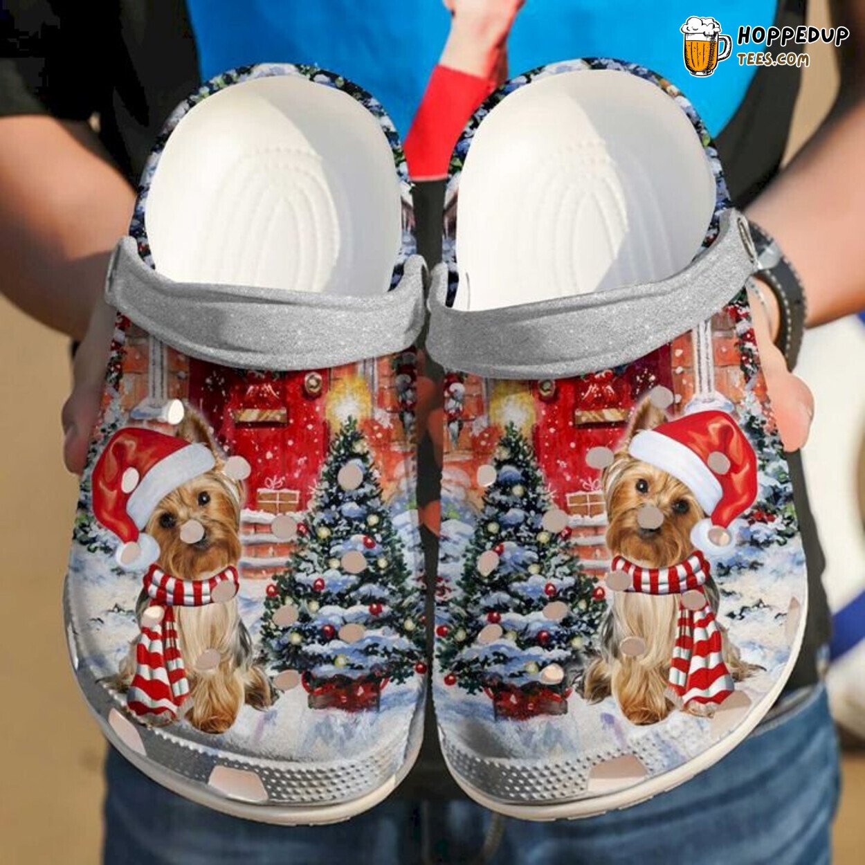 Yorkie Christmas Theme Clog Shoes Pet Lovers Holiday Season Special Gift