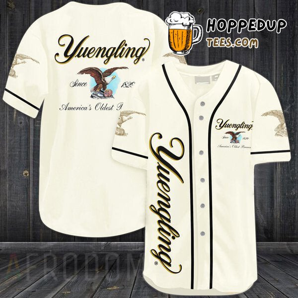 Yuengling Beer Theme Beige Baseball Jersey Unique Distinctive Design Look