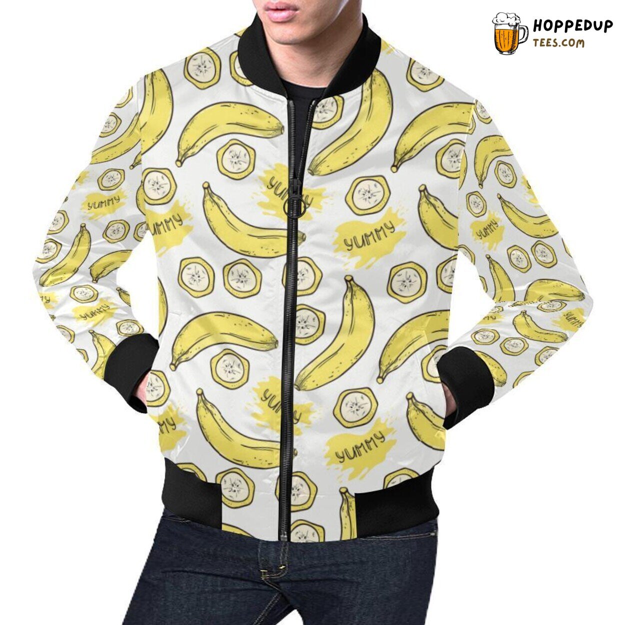 Yummy Banana Pattern Print Men’s Bomber Jacket Unique Design Yummy Banana Pattern Print Men’s Bomber Jacket Unique Design