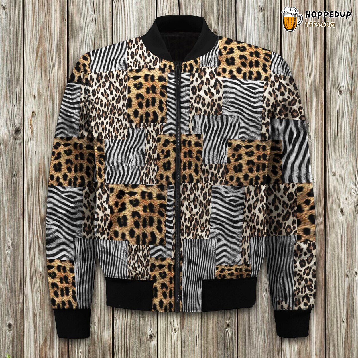 Zebra and Leopard Combo Winter Bomber Jacket Two Wild Patterns One Jacket