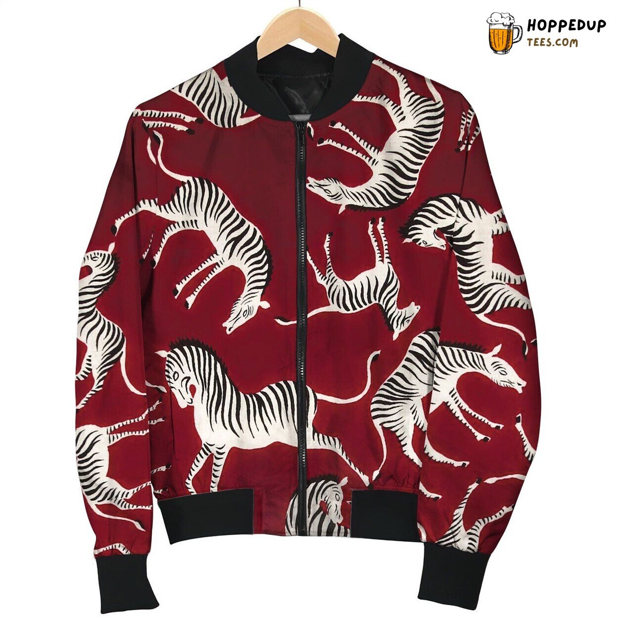 Zebra On Red Vintage Bomber Jacket