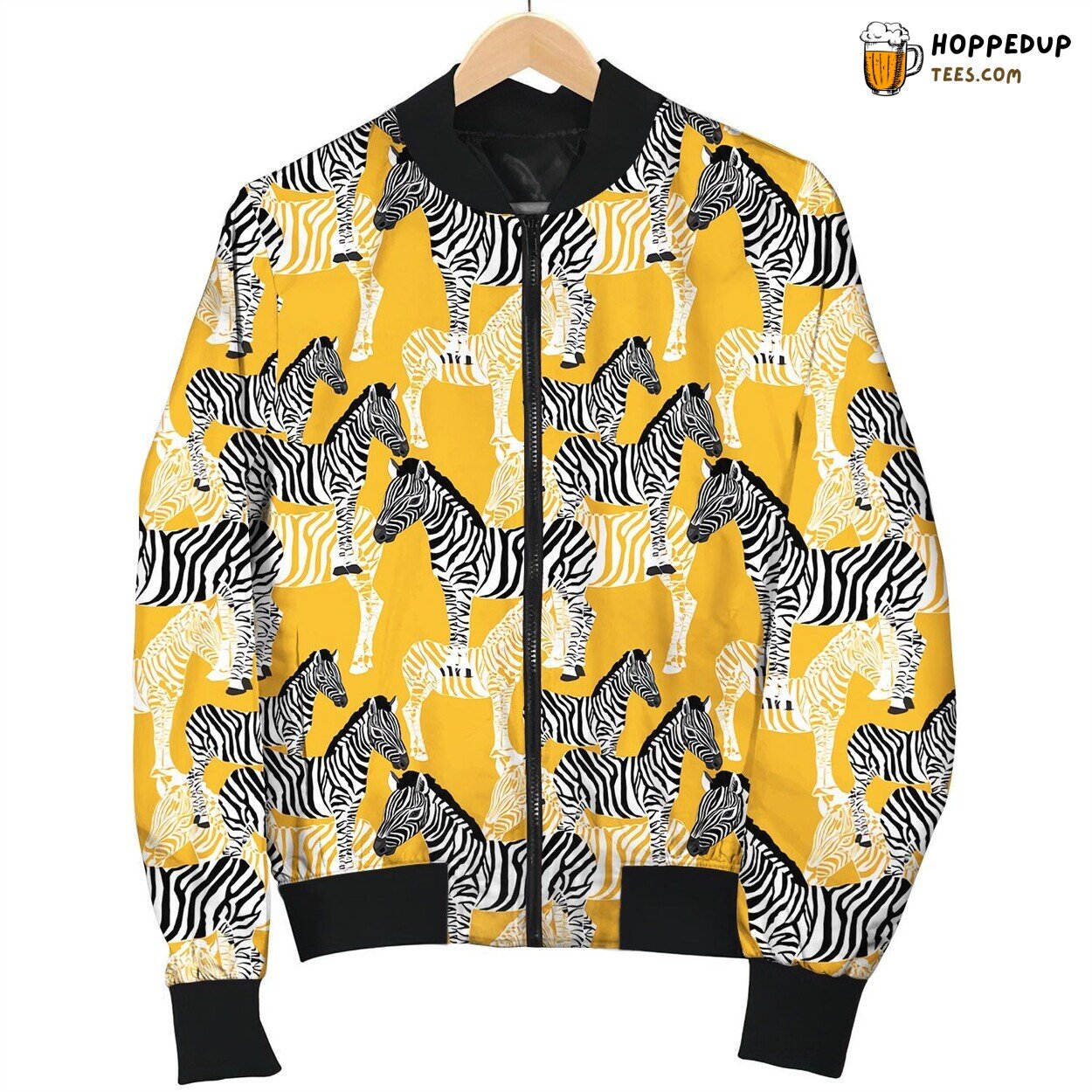 Zebra On Yellow Background Winter Bomber Jacket Striped Chic