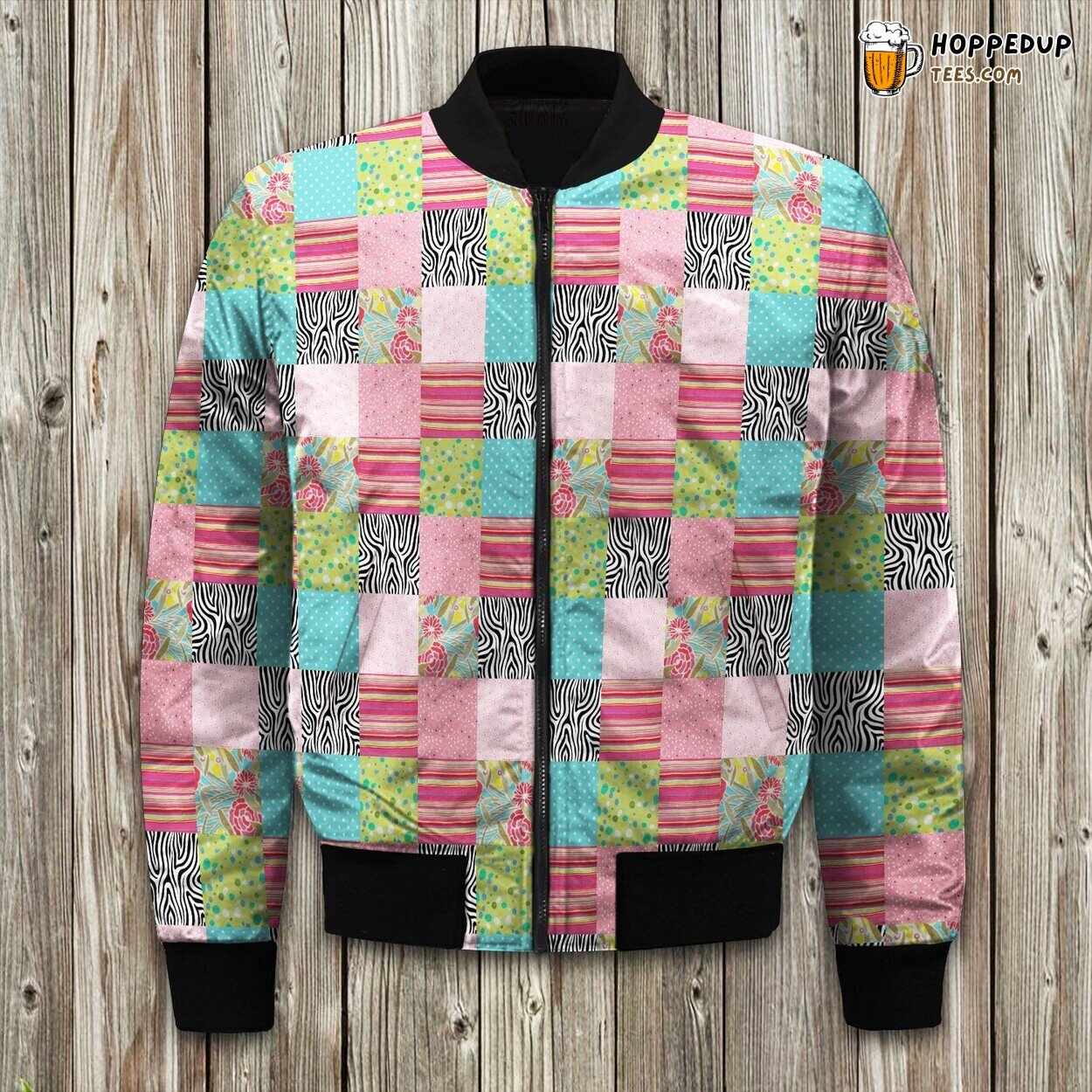 Zebra Patchwork Clab Bomber Jacket