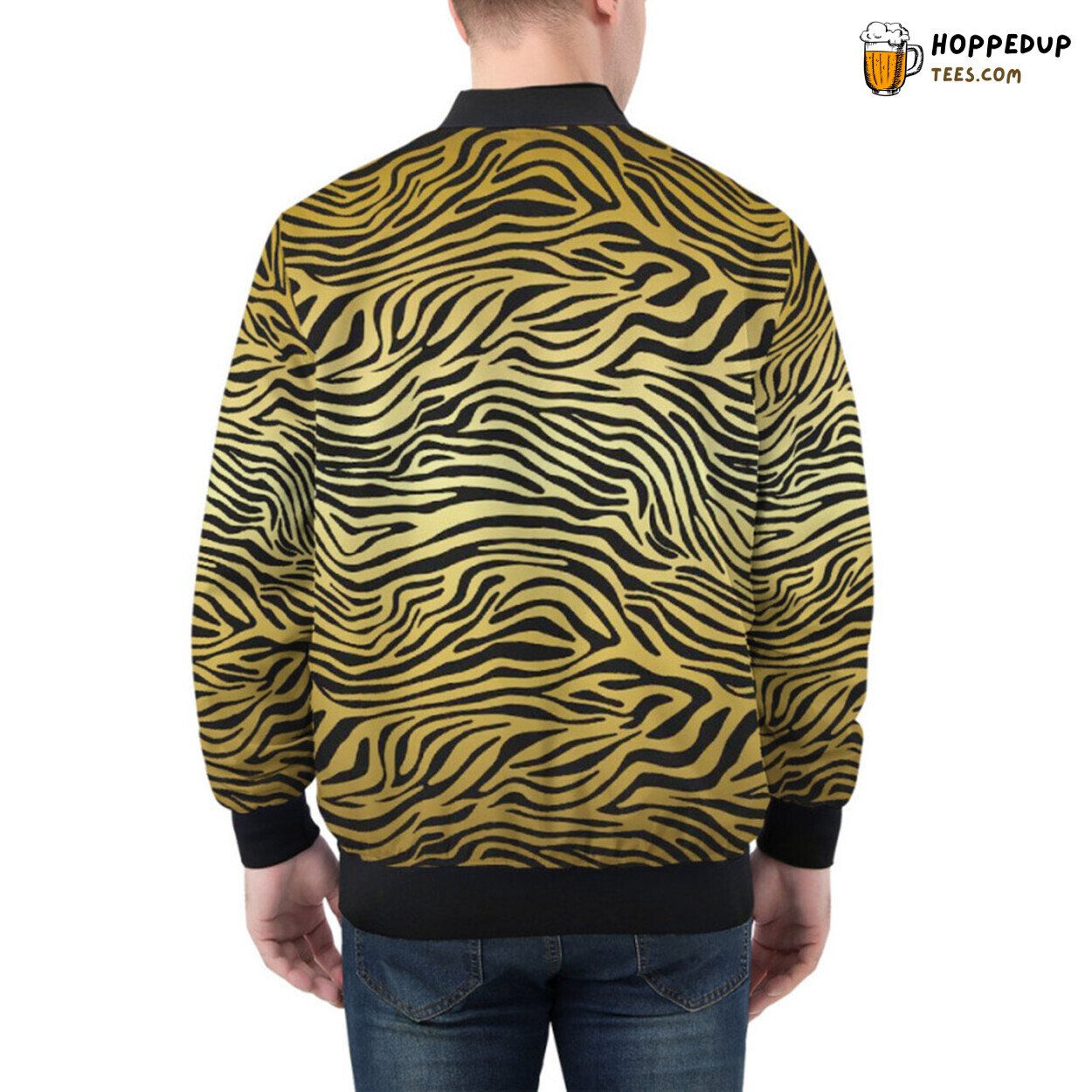 Zebra Patterns in a Shimmering Golden Hue Bomber Jacket