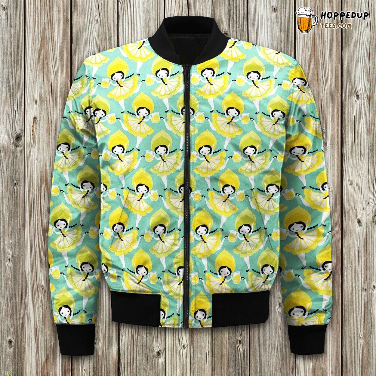Zesty Lemon Girl Theme Winter Bomber Jacket Citrus Lover’s Delight