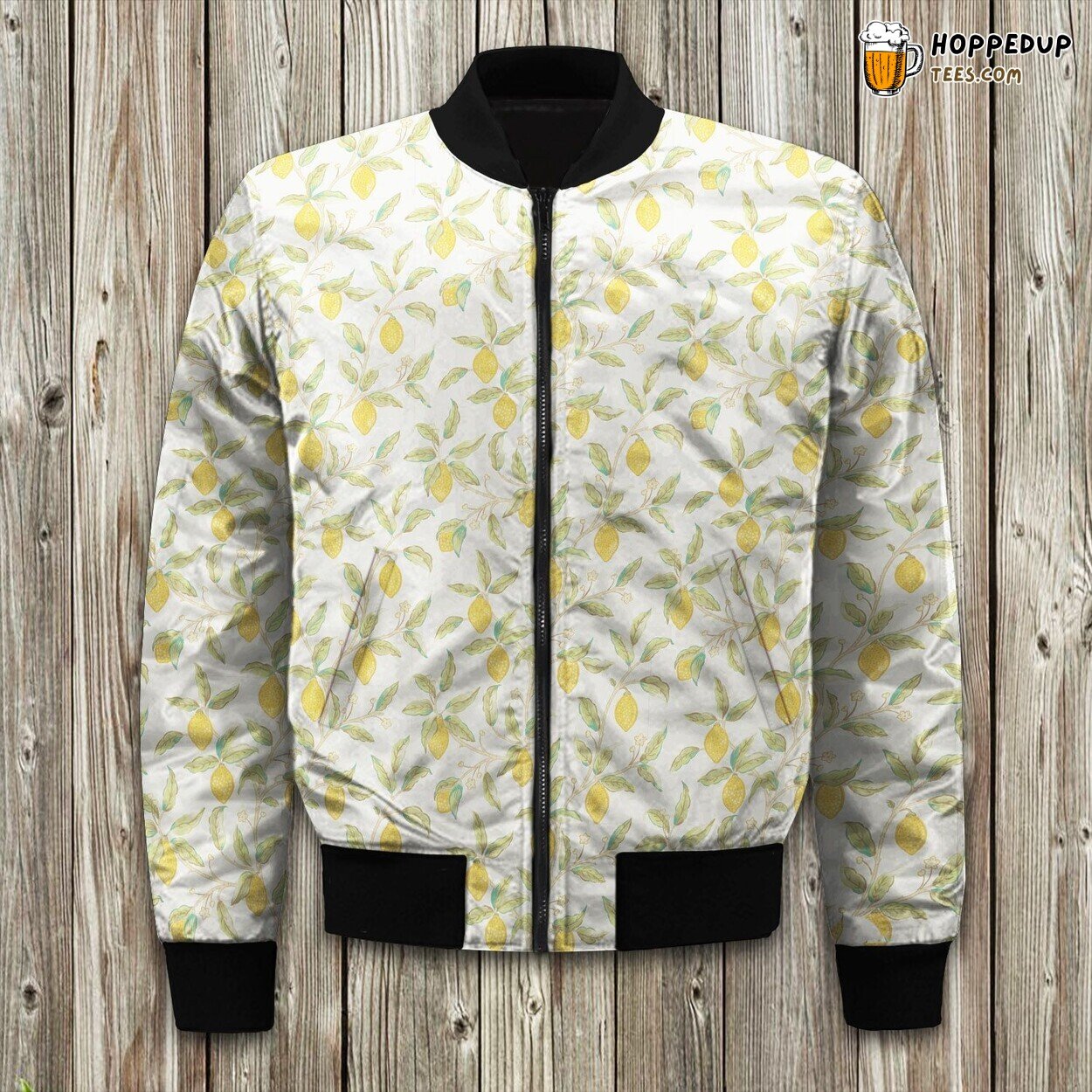 Zesty Lemons Pattern Winter Bomber Jacket Refreshing Citrus Design