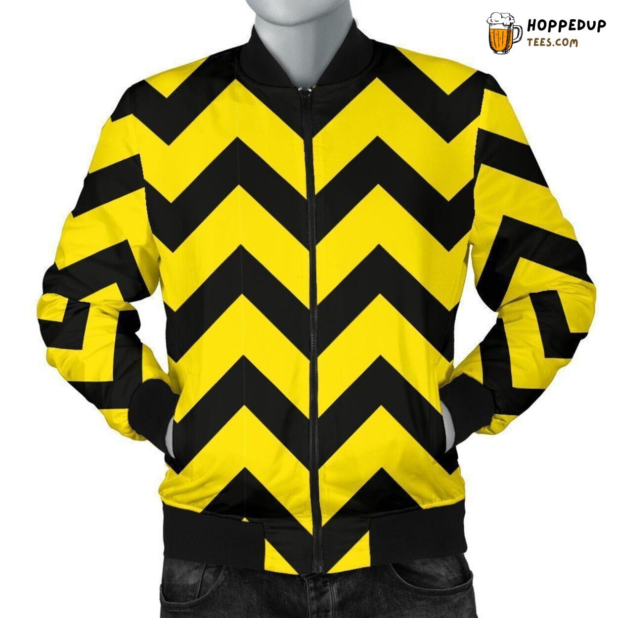 Zig Zag Yellow Design Men’s Bomber Jacket Vibrant Striped Fashion Statement Look