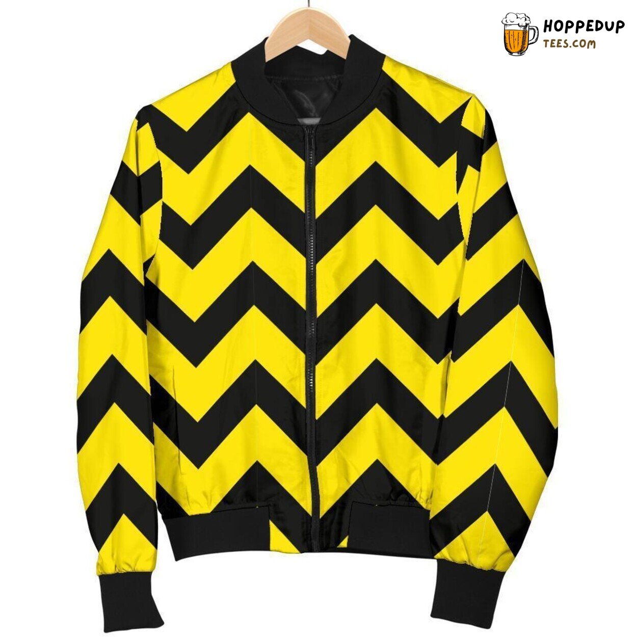 Zig Zag Yellow Design Men’s Bomber Jacket Vibrant Striped Fashion Statement Look