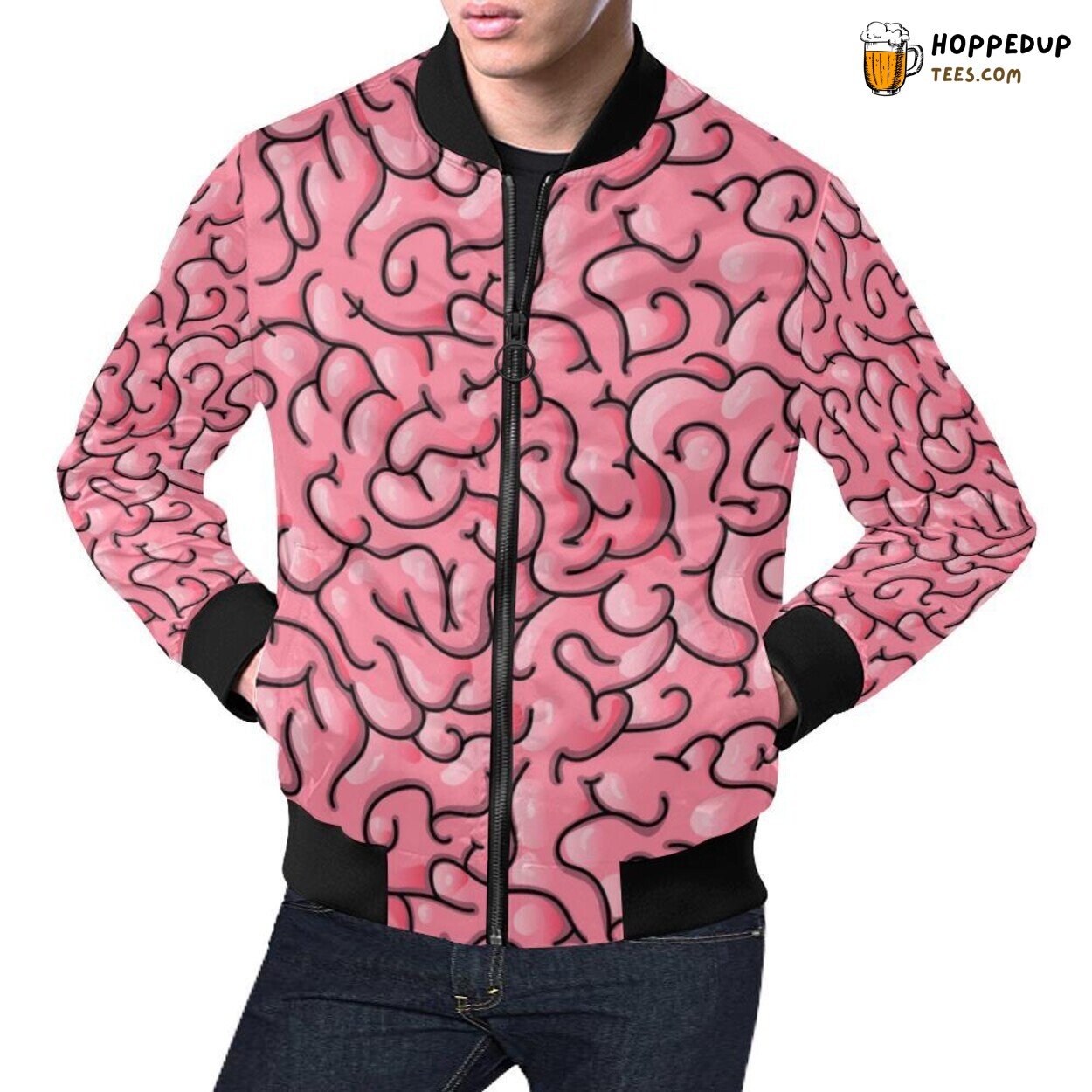 Zombie Brain Pattern Halloween Print Men’s Unique Bomber Jacket